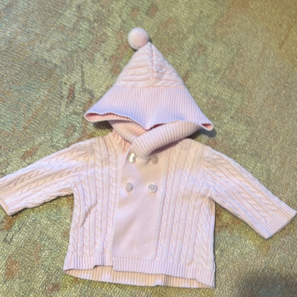 Kissy Kissy 0-3 months Pink Cable Knit Baby Sweater with Hood
